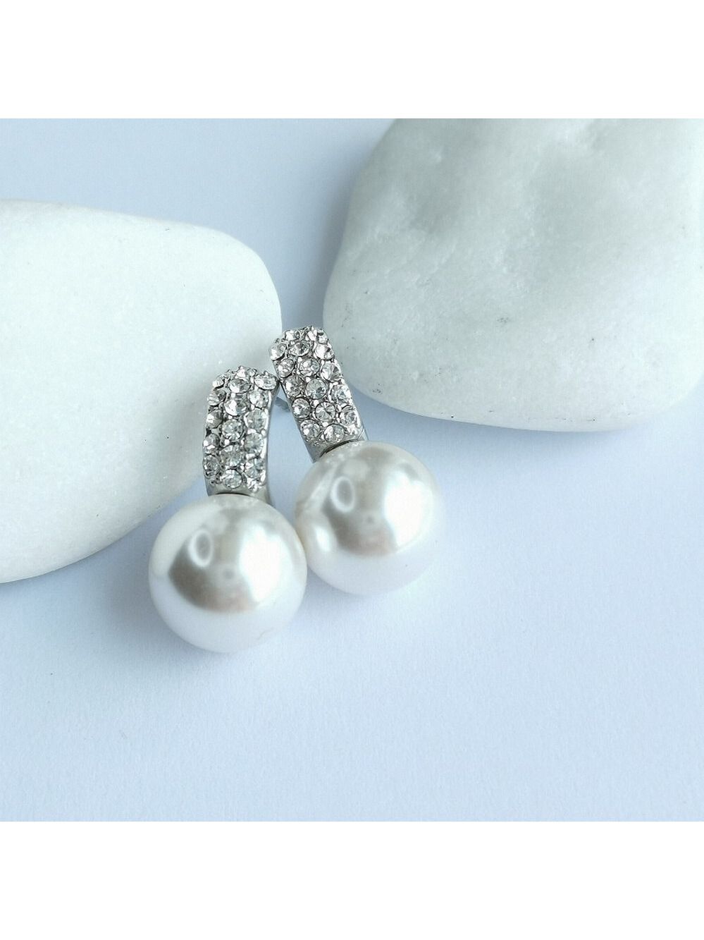 Swarovski Elements Pearl and Crystal Drop Earrings Silver Tone